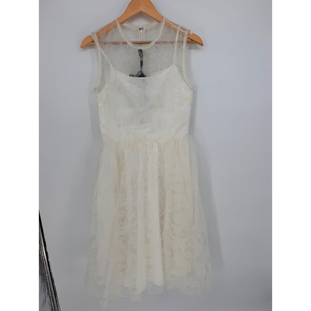 Pinko Lace‎ Fit and Flare Dress 2 White Sheer Overlay Coquette Angelcore